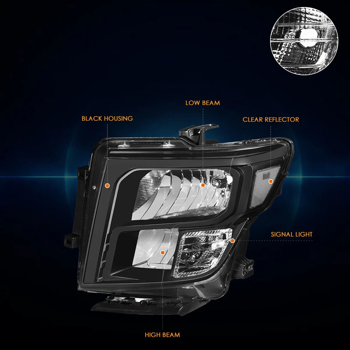Headlights for Nissan Titan XD (2016–2024) OE Style Black Housing Clear Corner