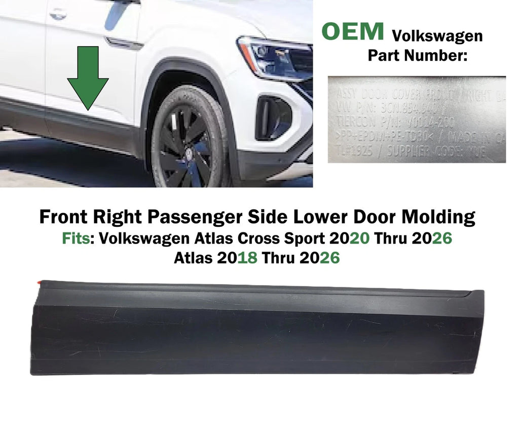 Right Front Lower Door Molding for Volkswagen Atlas Cross Sport (2018–2026) 3CN854940F9B