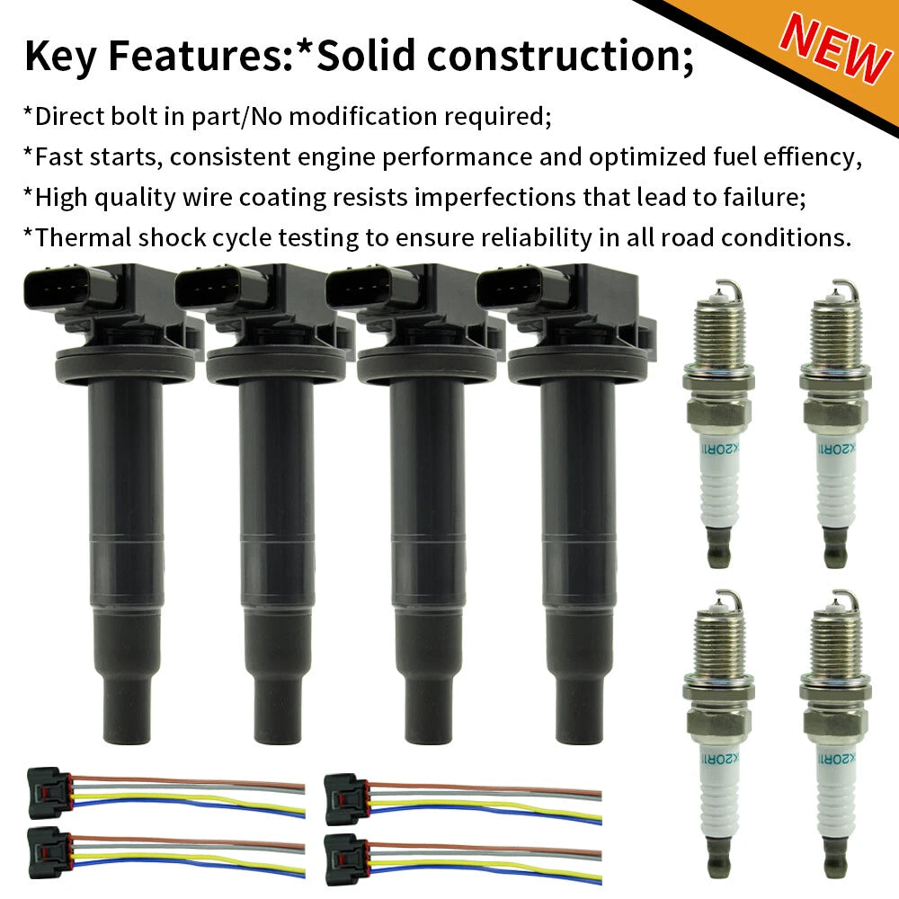 Set of 4 Ignition Coil Spark Plugs for Toyota Yaris Prius xA xB Echo (2000–2020) UF316