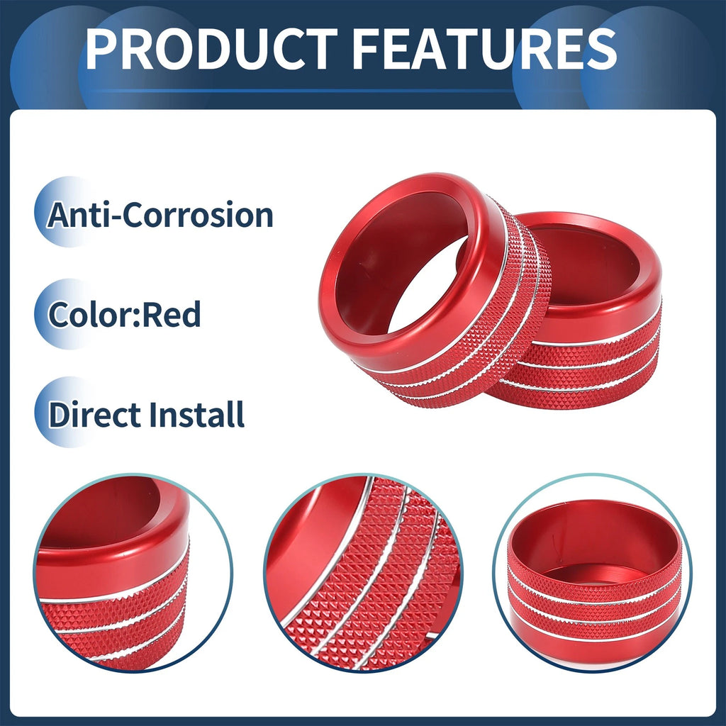 2X Center Console Audio Media Switch Knob Cover for Dodge Ram (2019–2021) Red