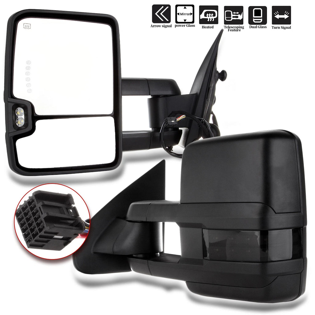 Towing Mirrors for Silverado Sierra (2014–2018) - Power Heated Smoke LED Turn Signal