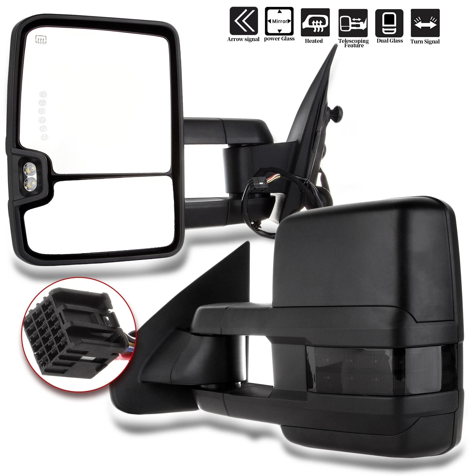 Towing Mirrors for Silverado Sierra (2014–2018) - Power Heated Smoke LED Turn Signal