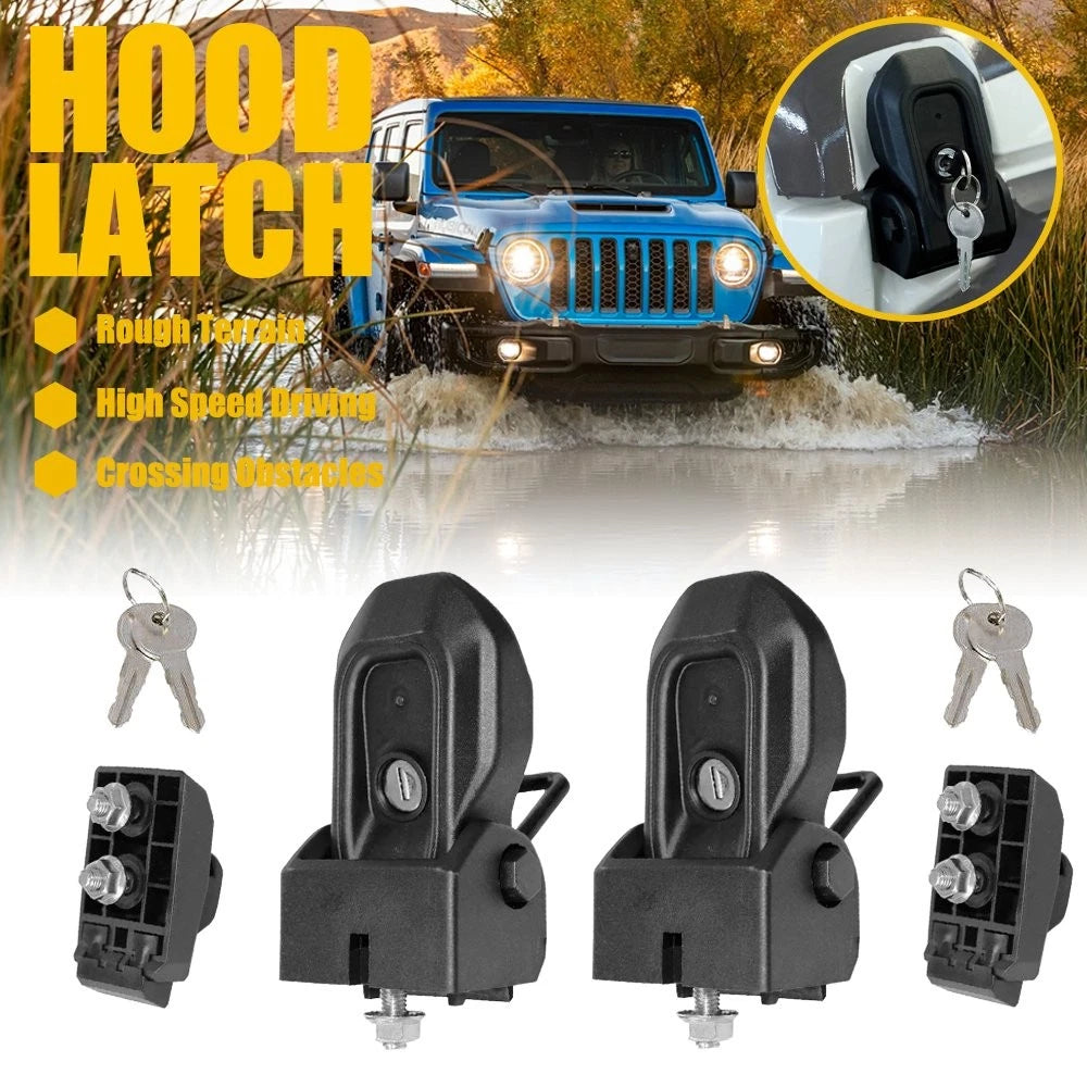 Black Hood Latch Lock for Jeep Wrangler JL/JLU (2018–2023), Gladiator JT (2020–2023)