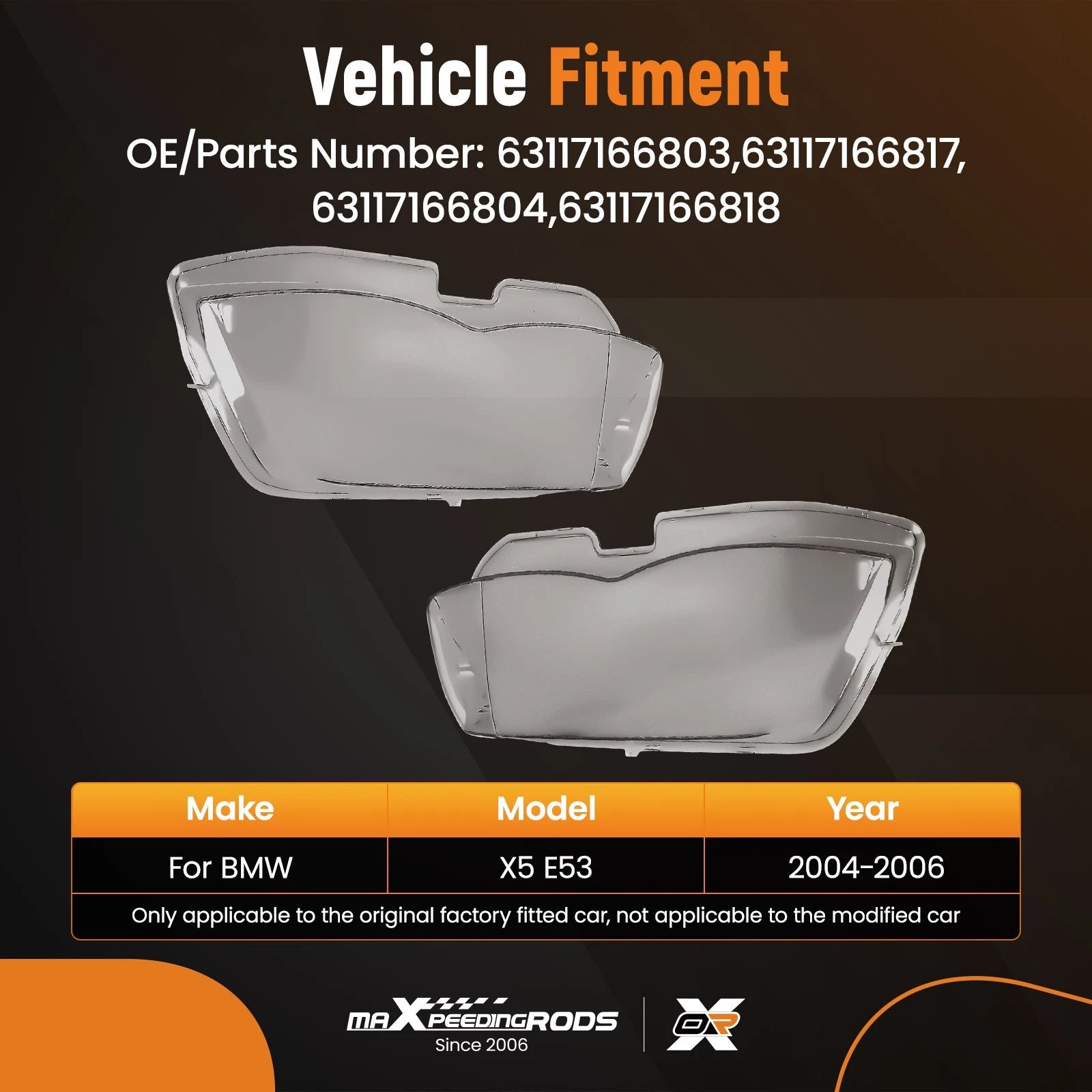 Headlight Lens Cover for BMW X5 (2004-2006) Clear