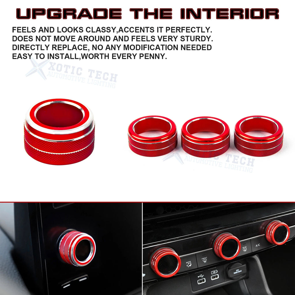 Red AC Knob Control Navigation Switch Ring Cover for Honda Civic CR-V (2023-2024)