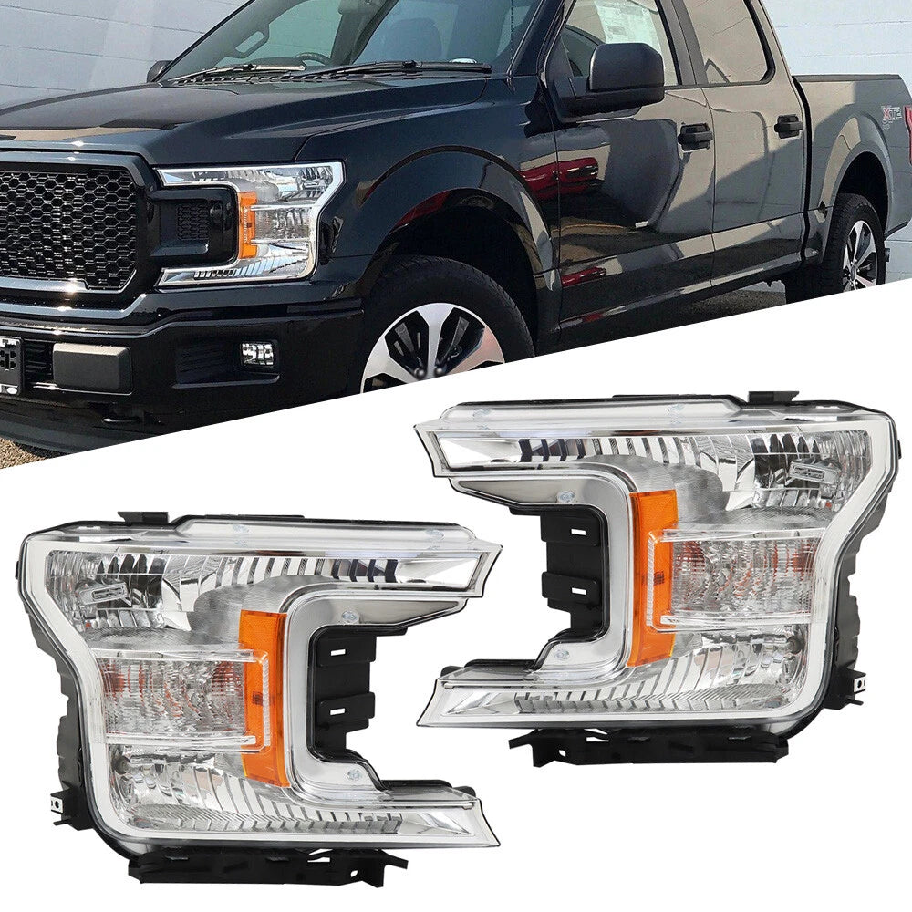 Headlight Assembly for Ford F150 (2018–2020) Halogen Chrome Clear