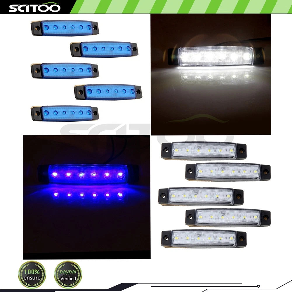 10PCS 3/8" White/Blue LED Clearance Side Marker Lights for Trailer Van Truck