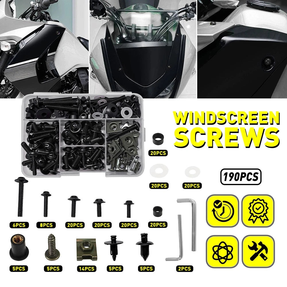190pcs Fairing Bolts Kit for Yamaha YZF R1 (1998–2021) YZF R6 (1999–2020) Aluminum