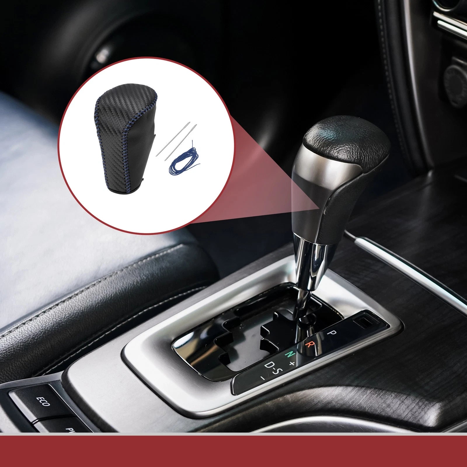 Gear Shift Knob Cover for Honda Accord 8 (2008–2012) Black Blue Leather