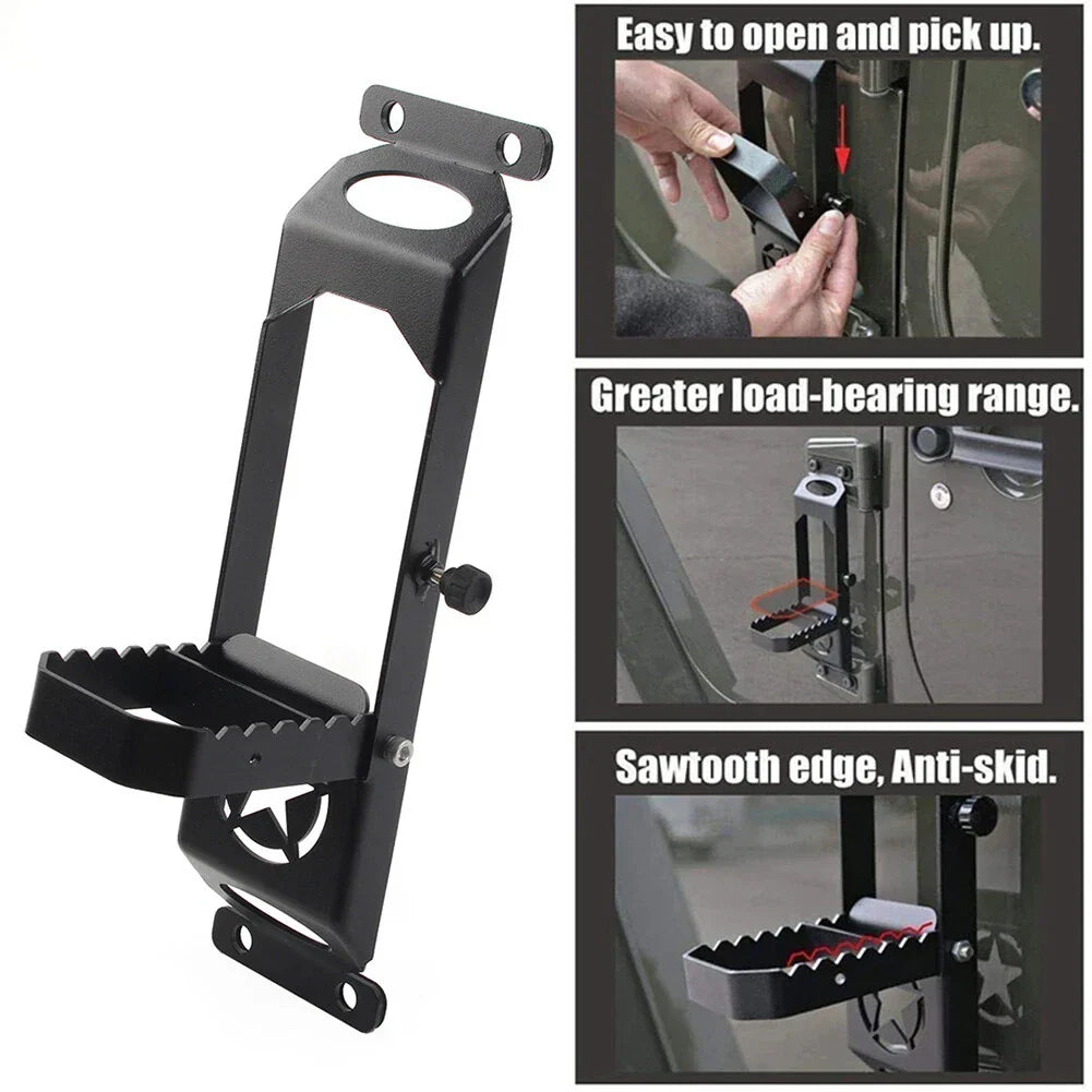 Black Door Hinged Step Pedals Foot Pegs for Jeep Wrangler (2007-2023)