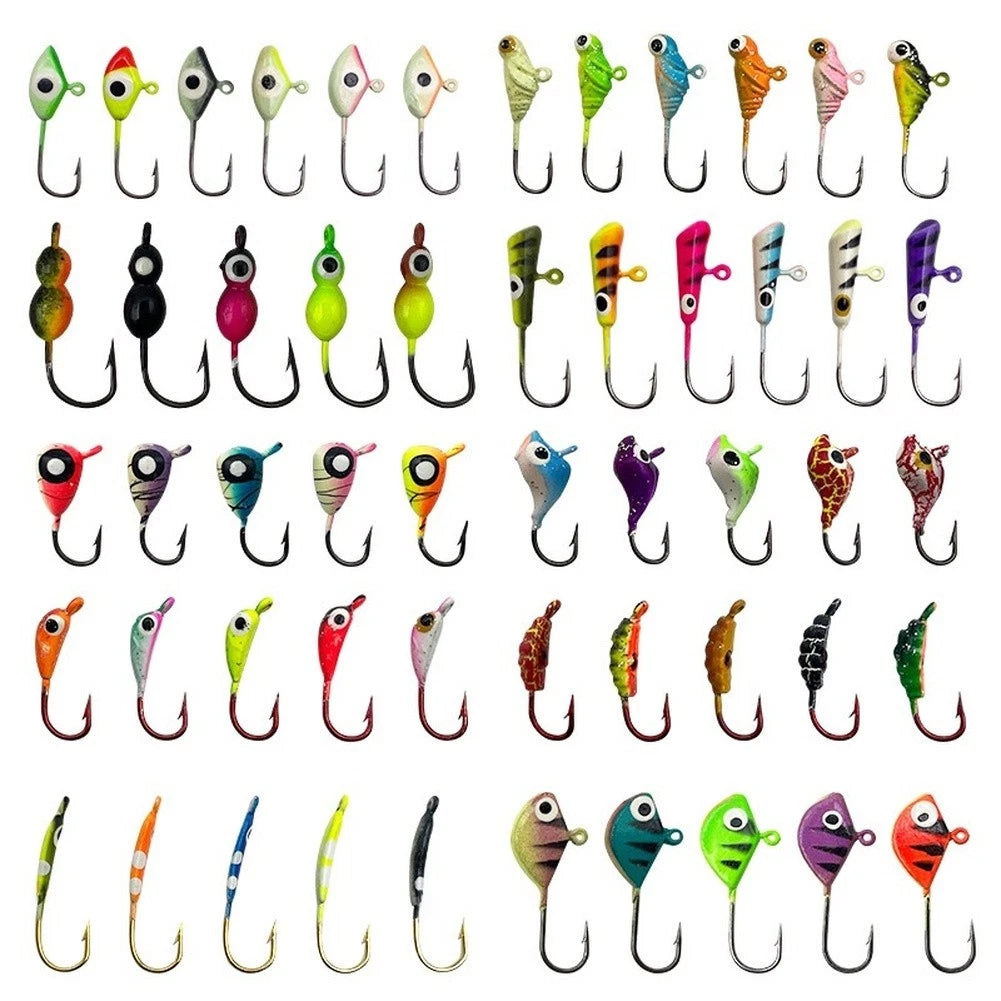 53 Pieces Glow in the Dark Jig Hooks Set for Ice Fishing