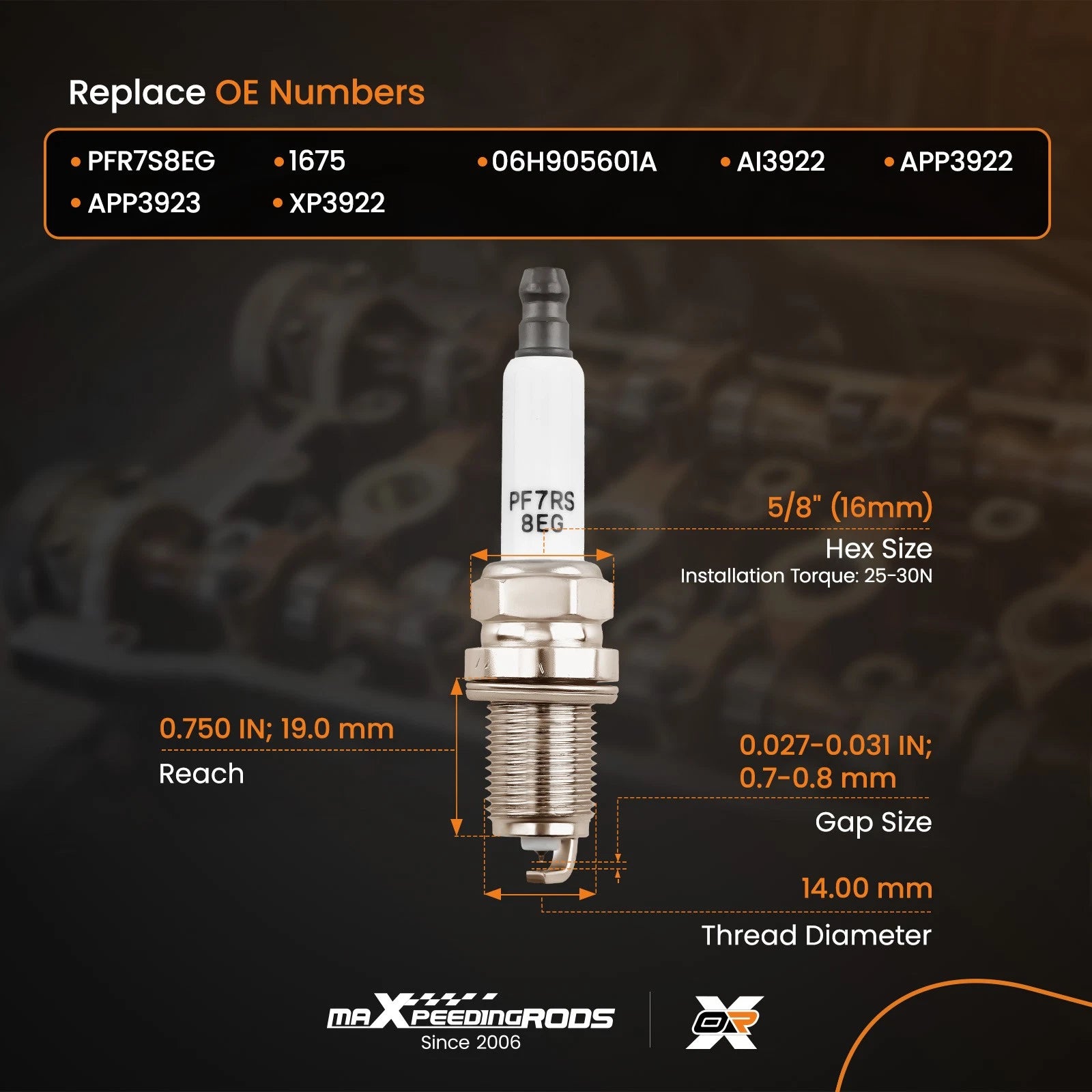 Iridium Spark Plugs for Audi A4 A5 Q3 VW Tiguan Jetta 2.0L (PFR7S8EG)