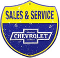Chevrolet Chevy Sales Service Shield Metal Tin Sign 12"