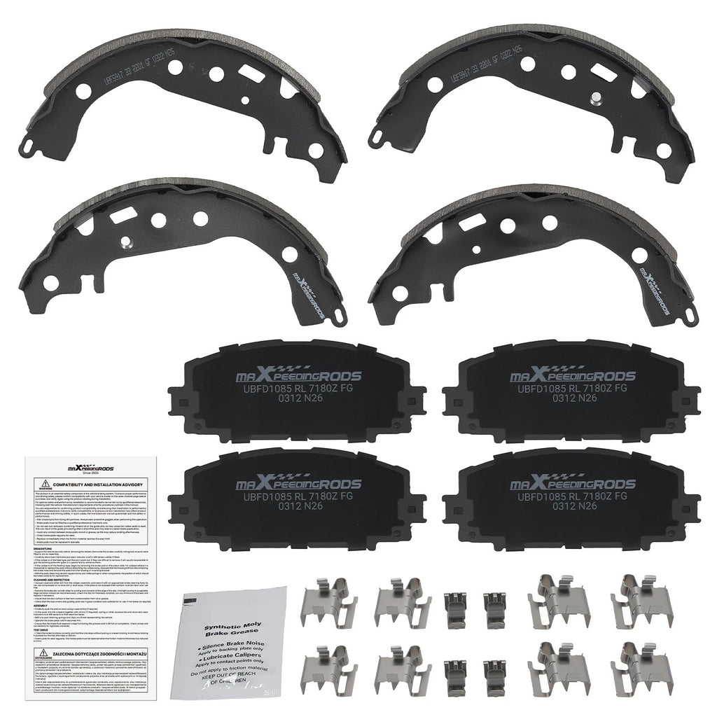 Front Rear Ceramic Brake Pads & Drum Shoes Kit for Toyota Yaris (2006–2014)