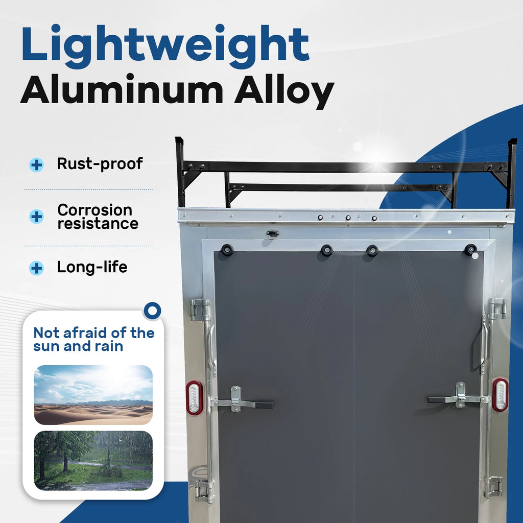 Adjustable Ladder Roof Rack for Enclosed Trailers Cargo Vans Trucks (72"-108")