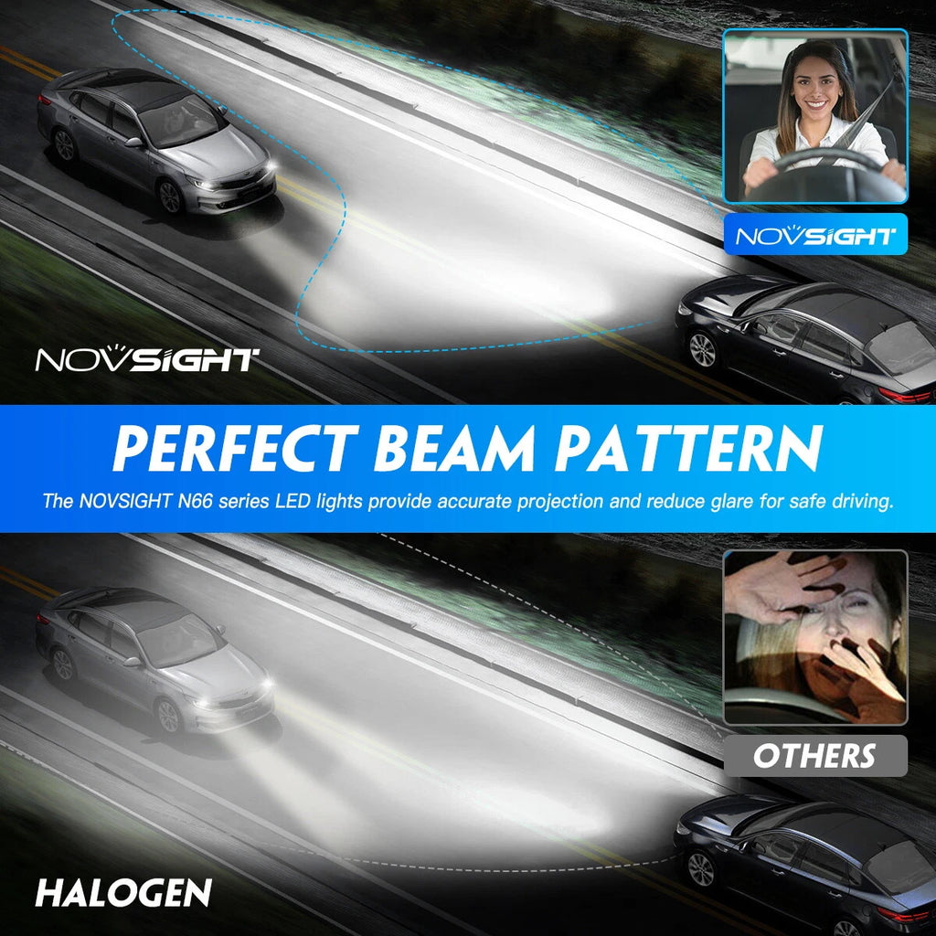 2X NOVSIGHT 9005 9006 LED Headlight Bulbs 6500K Combo for High Low Beam