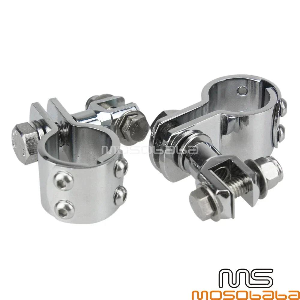 1-1/4" Chrome Engine Guard Crash Bar Mount Clamps for Harley