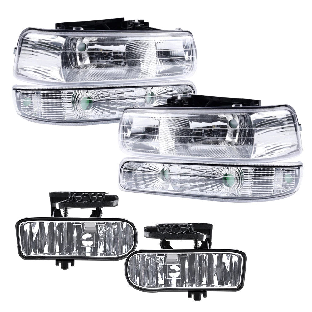 Set of 2 Chrome Clear Headlights and Fog Lights for Silverado/Suburban (1999–2006)