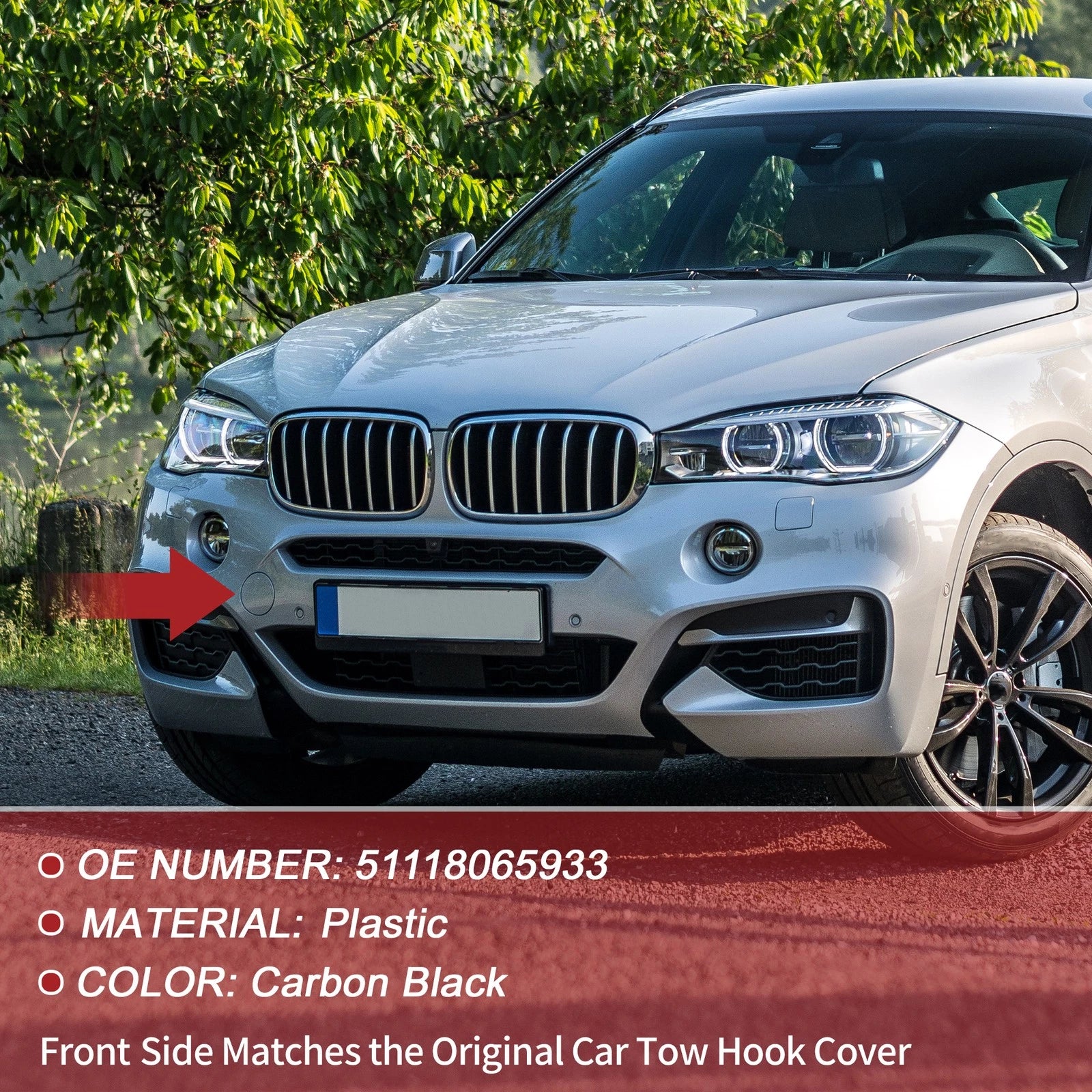 Front Tow Cover Cap for BMW X6 F16 M-Sport (2015–2019) No. 51118065933 Carbon Black