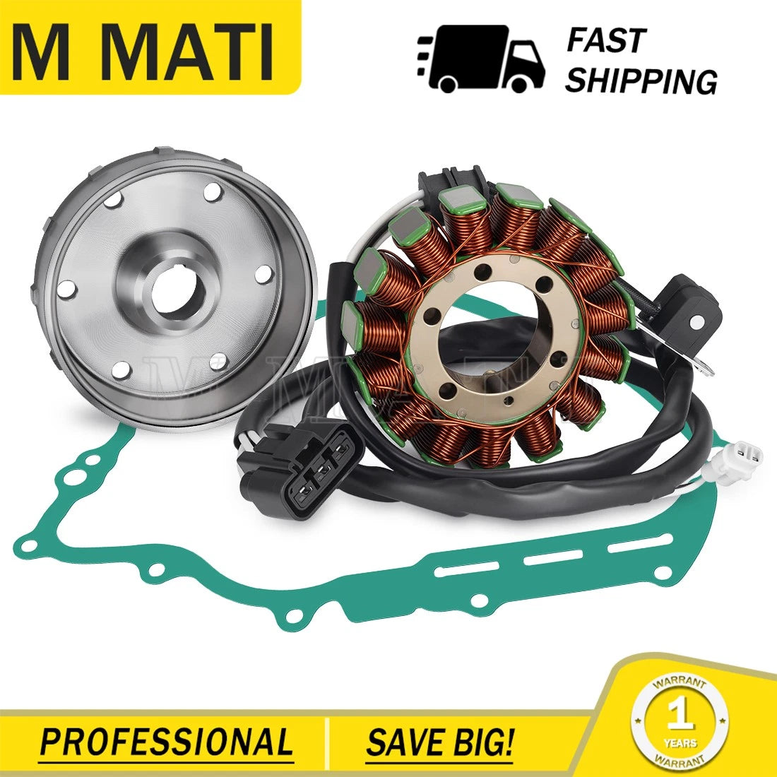 Flywheel Rotor Magneto Stator w/Gasket for Yamaha Grizzly 700 YFM700 (2007–2008)