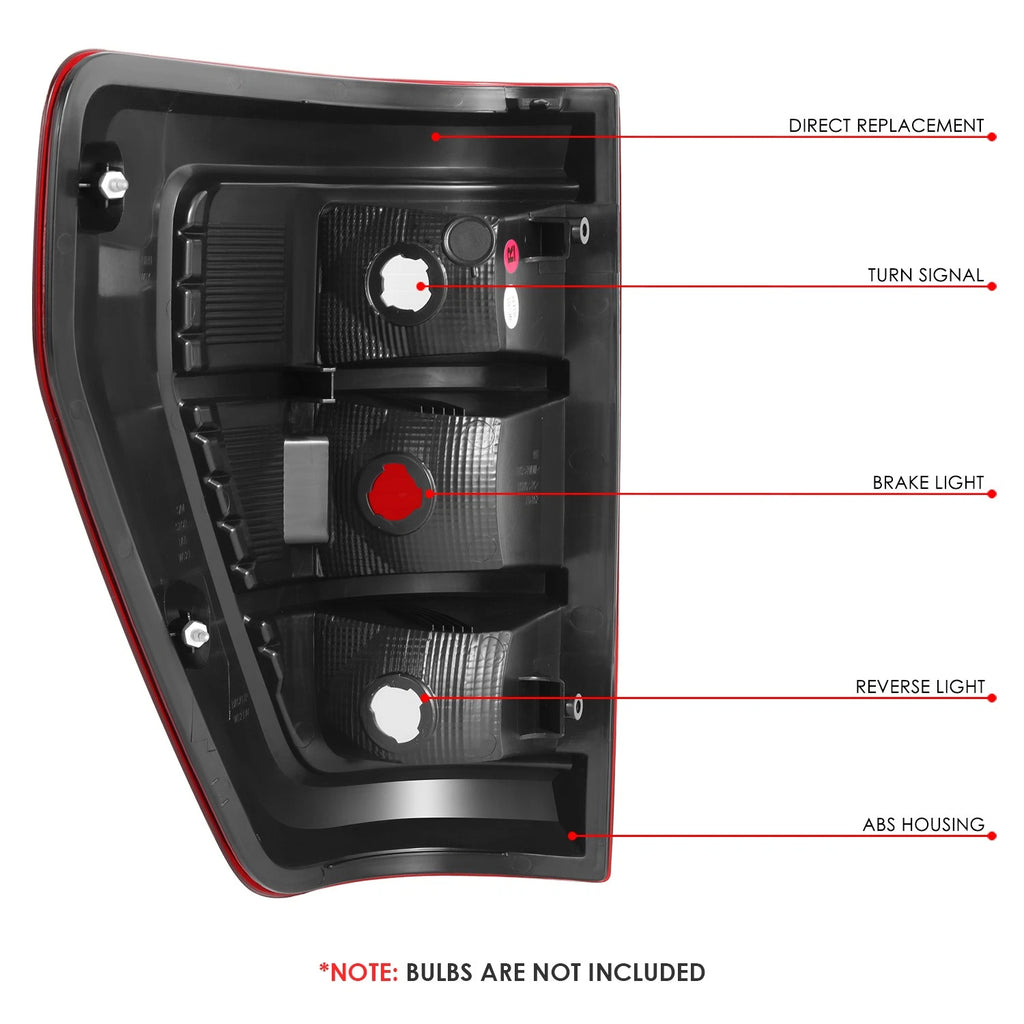 Taillights for Ford F-150 XL (2021–2024) Chrome Housing Red Lens Halogen