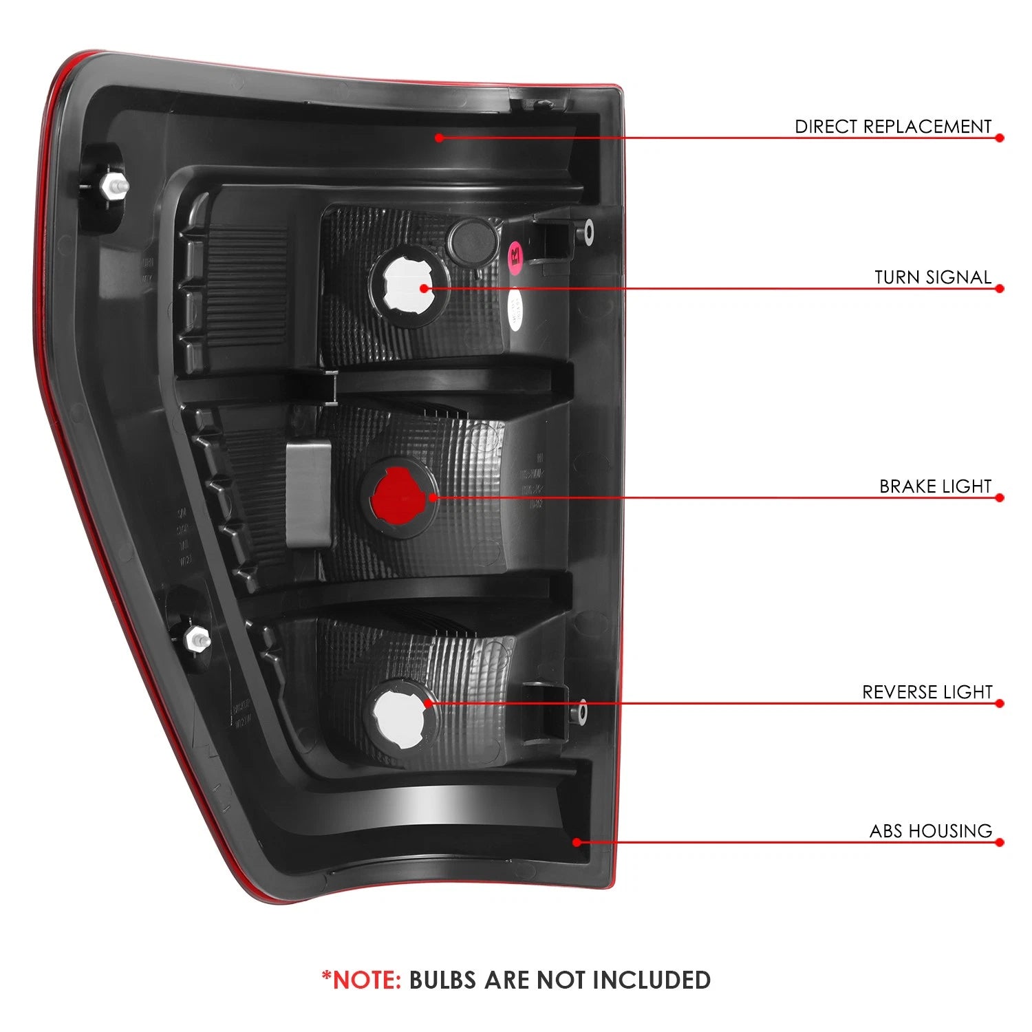 Taillights for Ford F-150 XL (2021–2024) Chrome Housing Red Lens Halogen