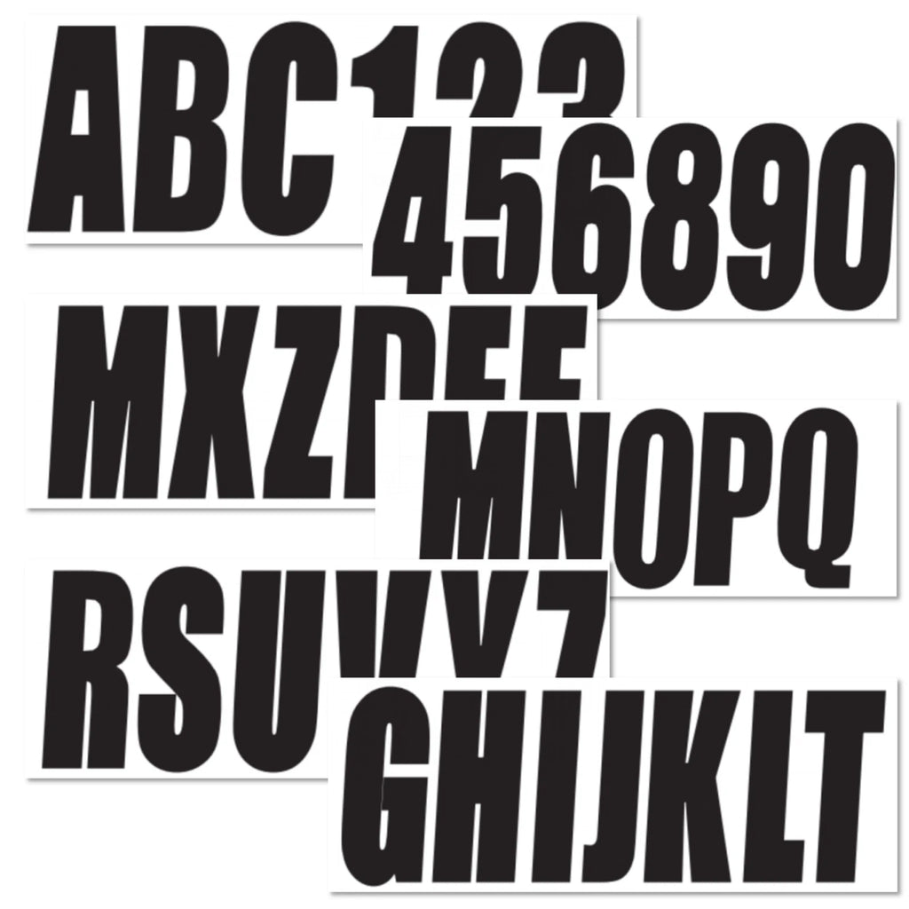 Set of 4 Boat Registration Decals A-Z & 0-9 Black