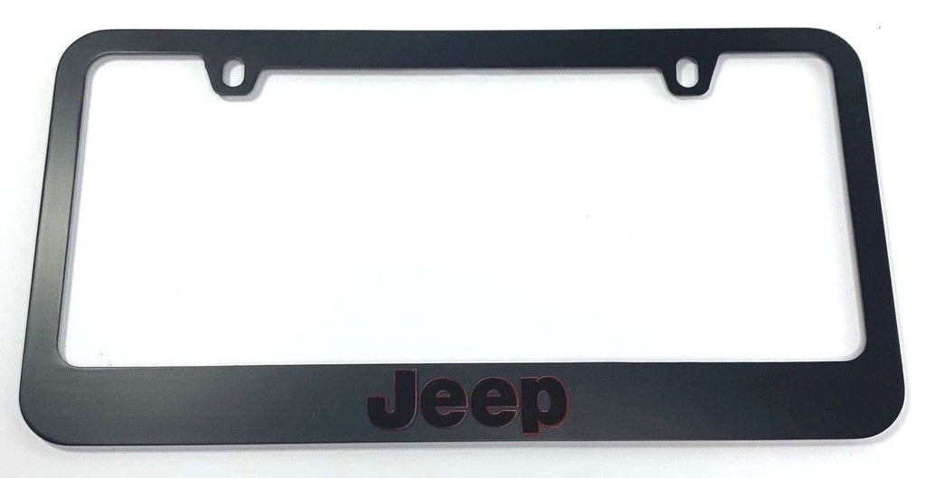 License Plate Frame Black w Red Outline Letters for Jeep Wrangler (2007–2024)
