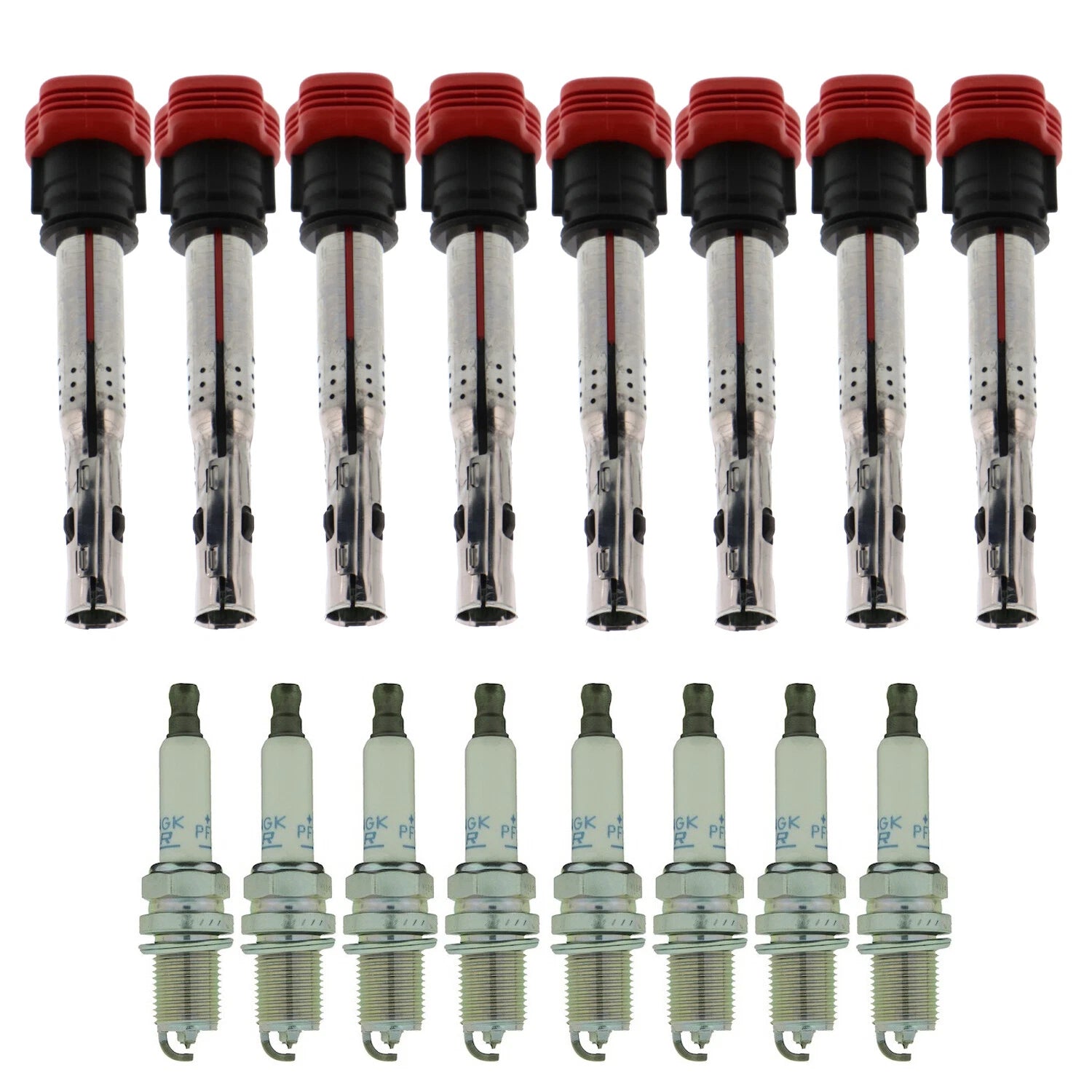 Set of 8 Ignition Coils & Spark Plugs for Touareg R8 S5 V8 (NGK, Bosch)