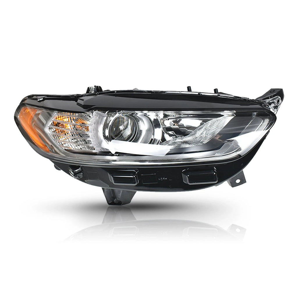 Right Passenger Side Halogen Headlight for Ford Fusion (2013–2016) Chrome w/ Bulbs