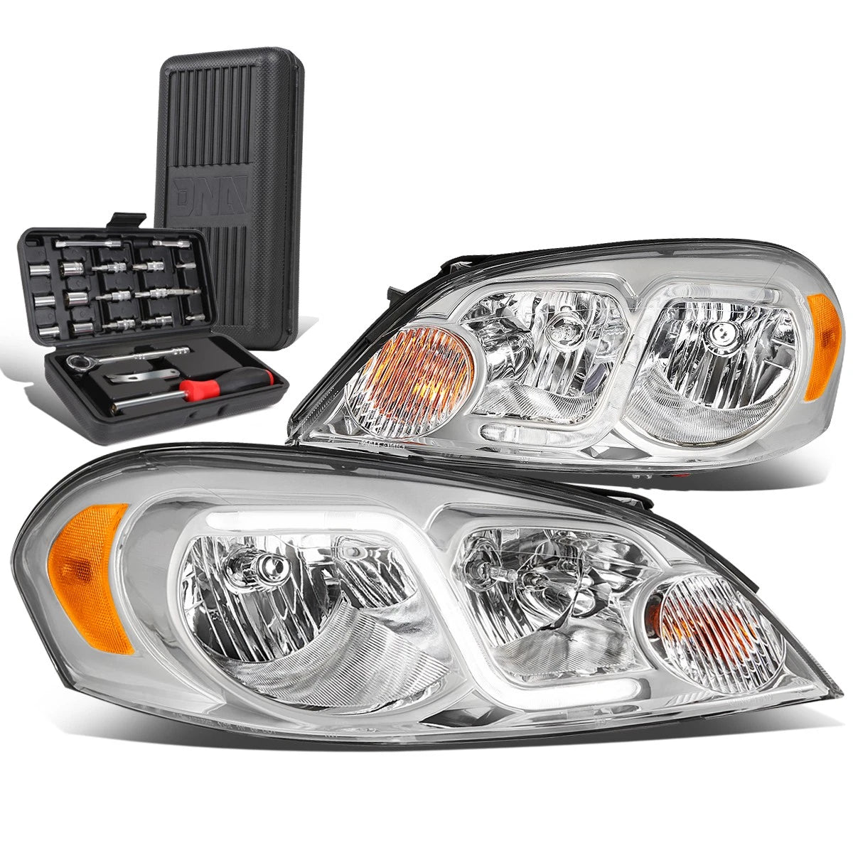 LED Bar Headlight Lamp for Chevy Impala Limited (2006–2016) + Tool Box Chrome