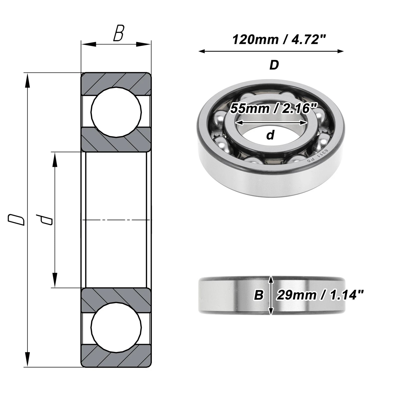 Deep Groove Ball Bearing 55x120x29mm for Scooter Skateboard (P5)