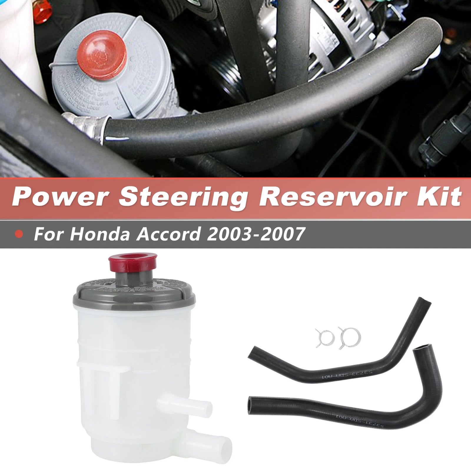 Set of 2 Power Steering Pump Reservoir Tank & Hoses Kit for Honda Accord (2003–2007)