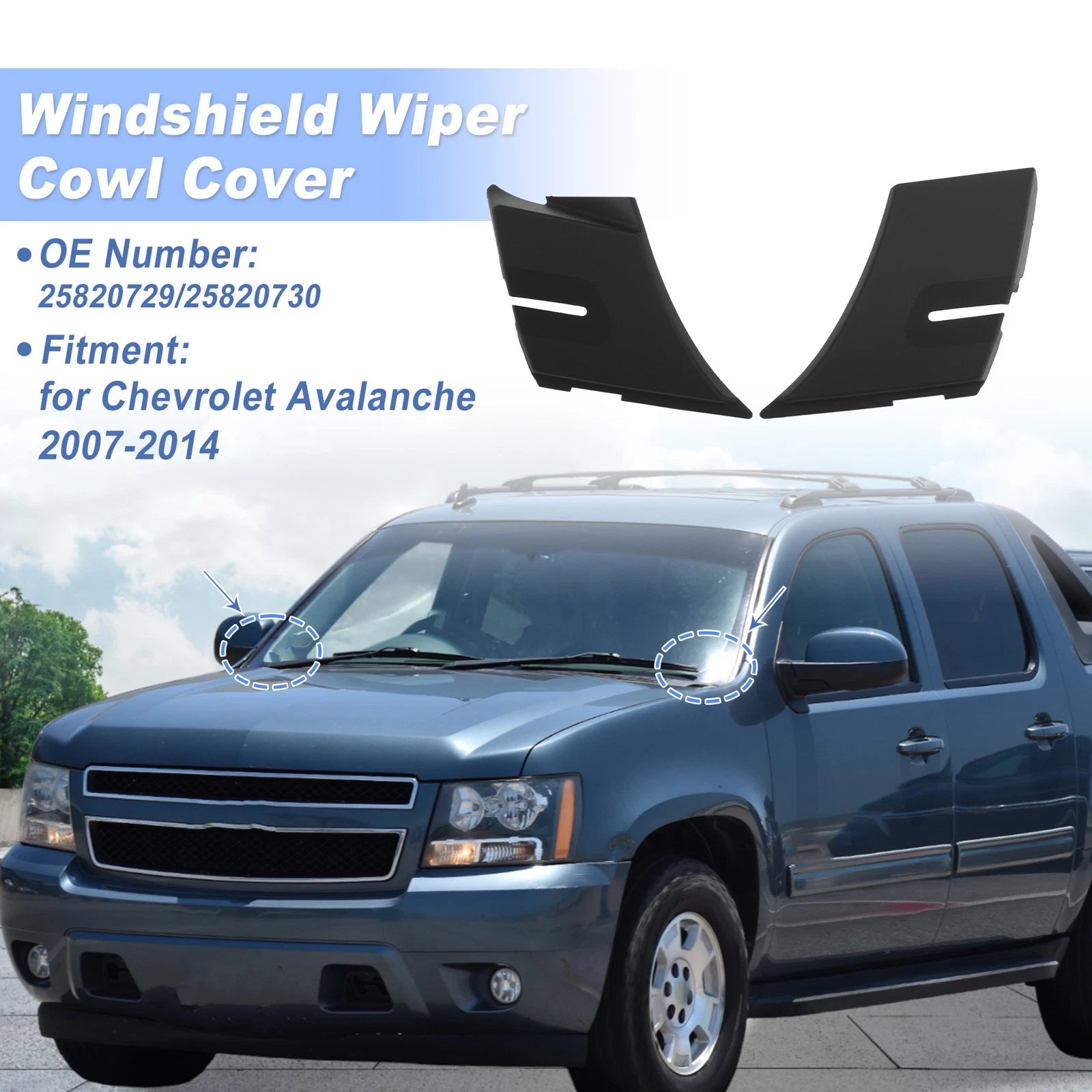 Set of 2 Windshield Cowl Replacements for Chevrolet Avalanche (2007–2014) 25820729
