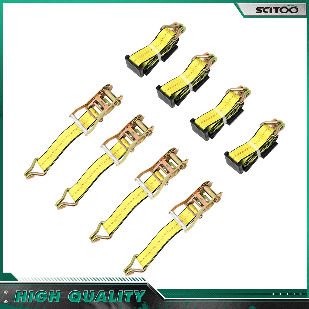 Set of 4 J Wire Hook Strap Ratchet Wheel Tie Down 2"x10' for Car Hauler