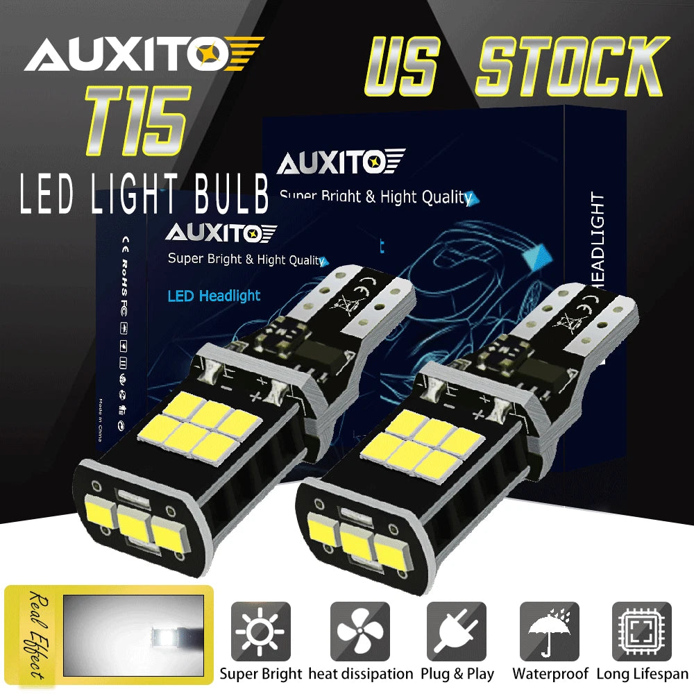 2X 15SMD White 6000K Canbus LED Bulbs for Backup Reverse Light