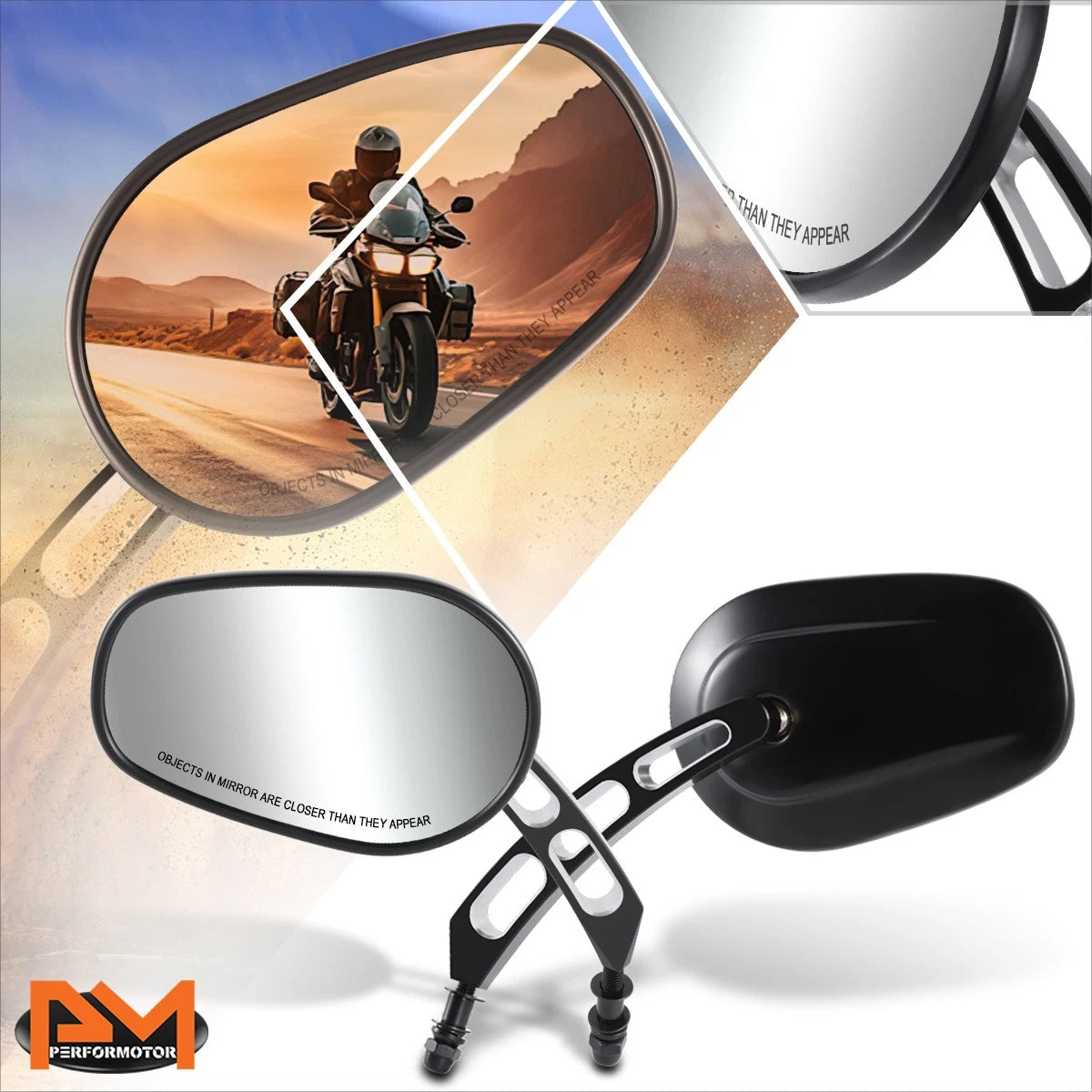Universal Oval View Side Mirrors for Naked Bike Cruiser (Anti-Glare)