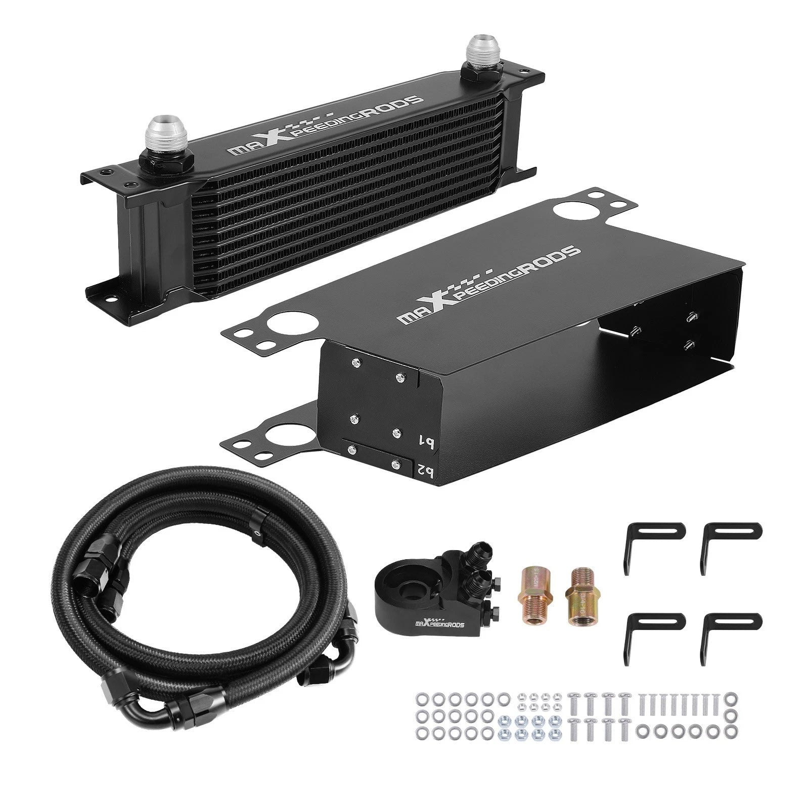 10 Row AN10 Oil Cooler for Universal Applications (Aluminum, Black)