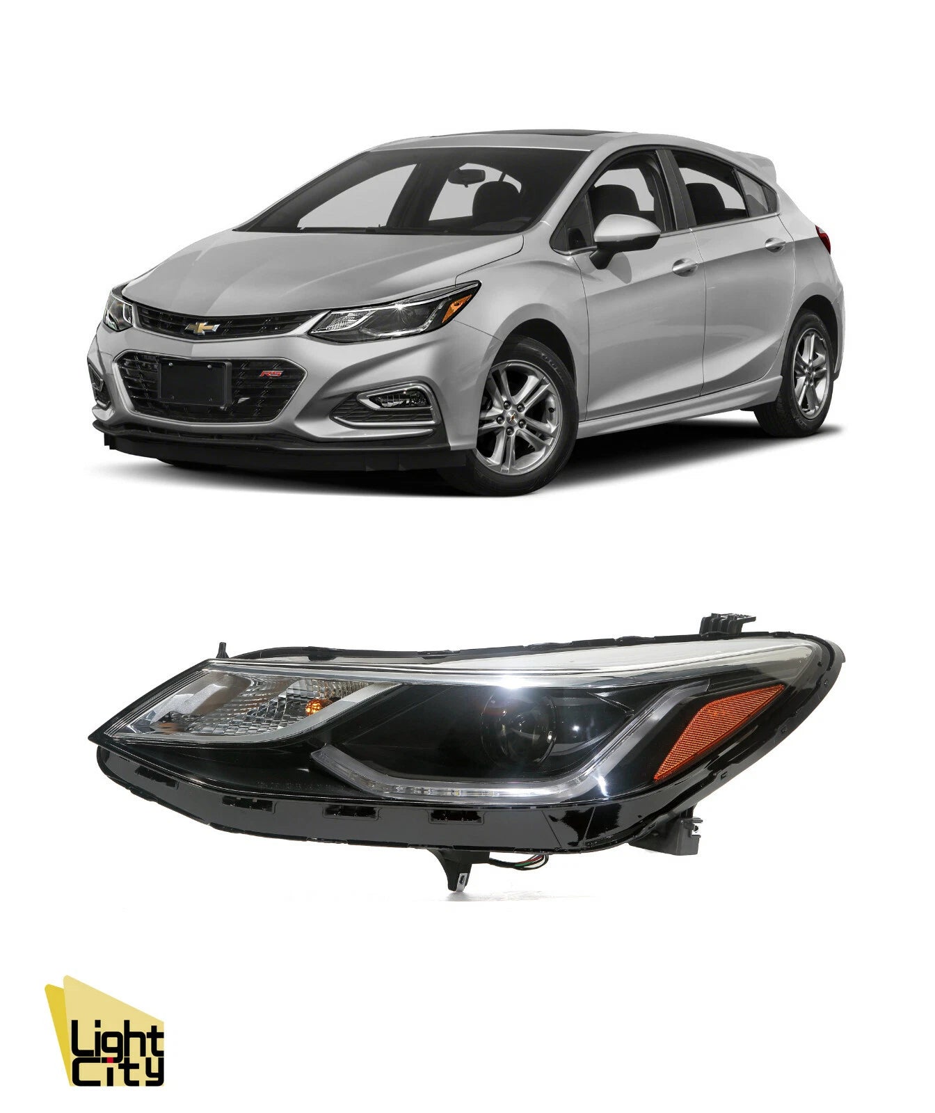 Driver Halogen Headlight for Chevrolet Cruze (2016–2019) w/ LED DRL & Bulb LH