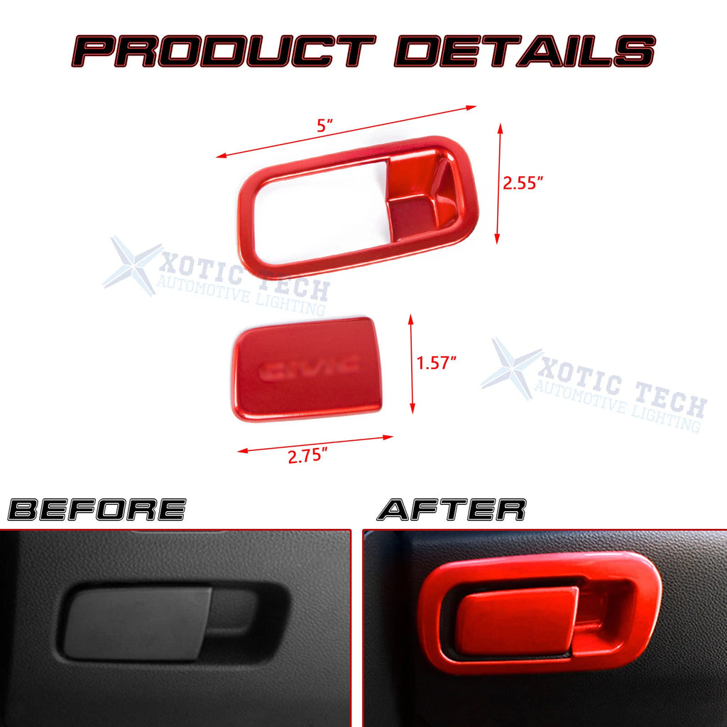 Sporty Storage Box Handle Overlay Molding for Honda Civic 2016-2021