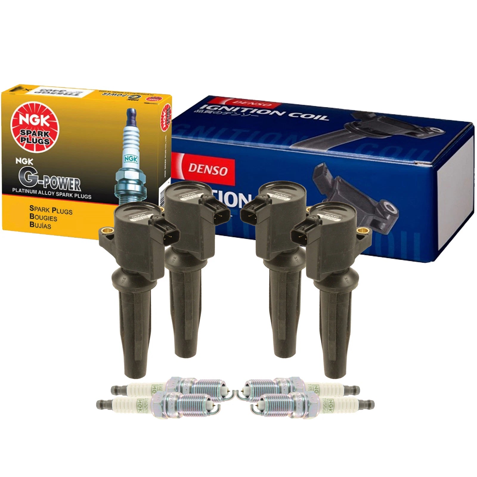 Set of 4 Denso COP Ignition Coils & NGK GPower Spark Plugs for Ford Mazda Mercury