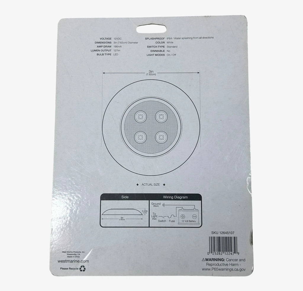 3" Surface Mount Dome LED Light for West Marine (12V)