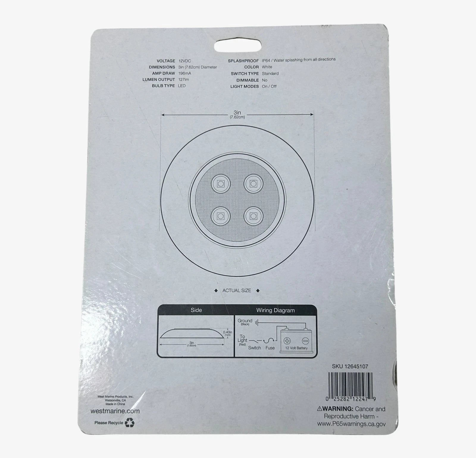 3" Surface Mount Dome LED Light for West Marine (12V)