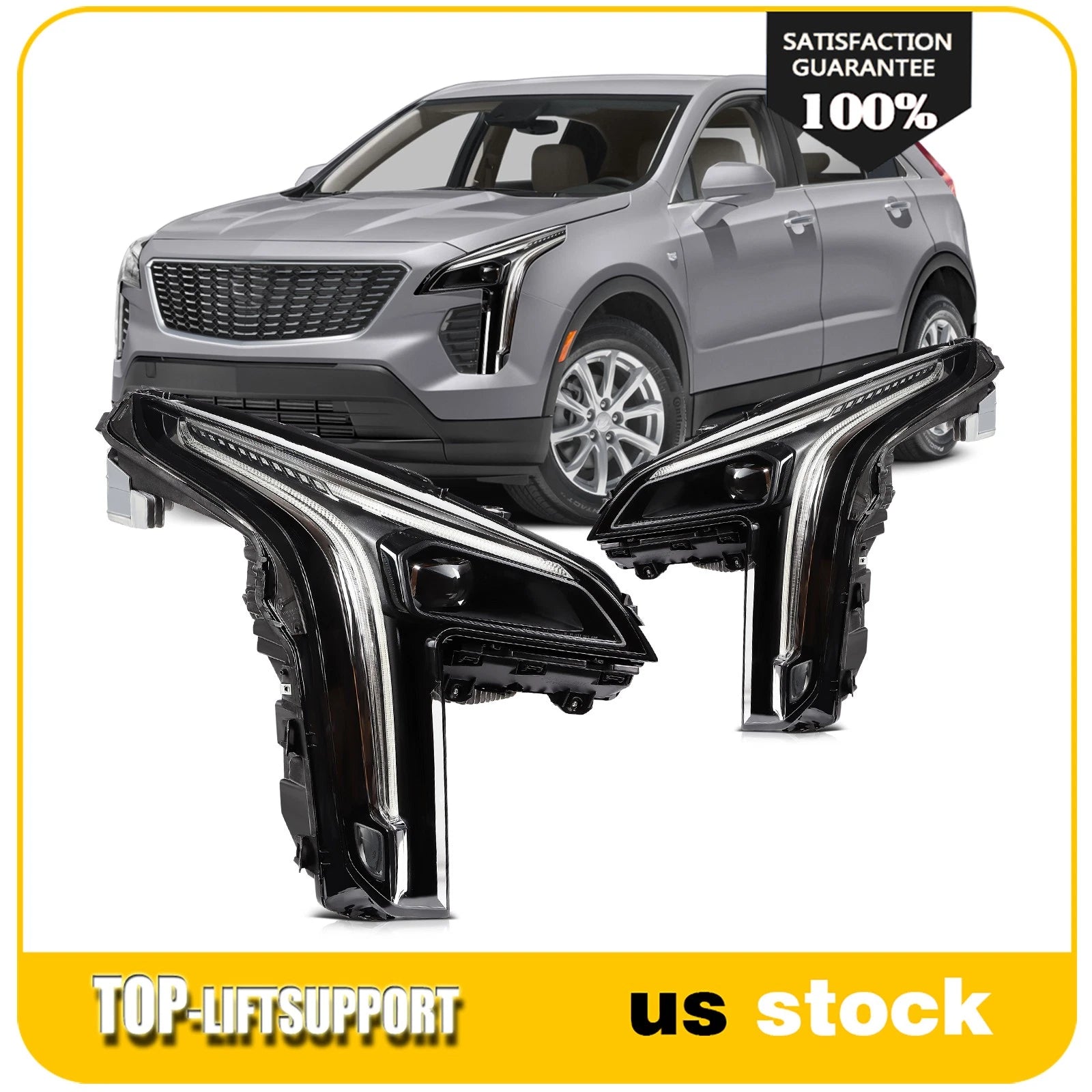 Pair Full LED Headlights with Cornering Lamps for Cadillac XT4 (2019–2023)