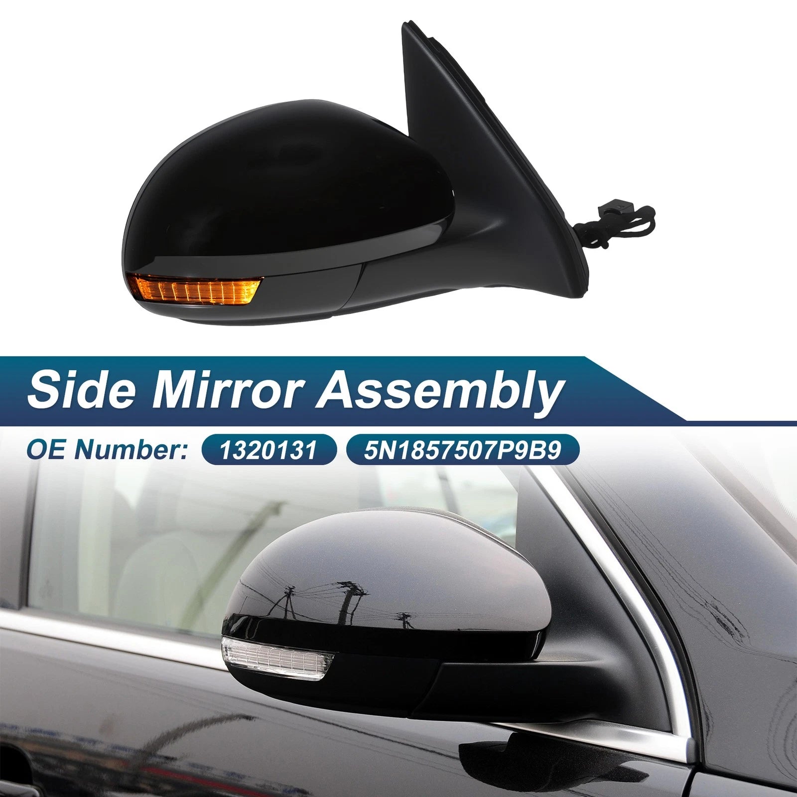Right Side Mirror Assembly for Volkswagen Tiguan (2009–2018) w/ Turn Signal 1321131
