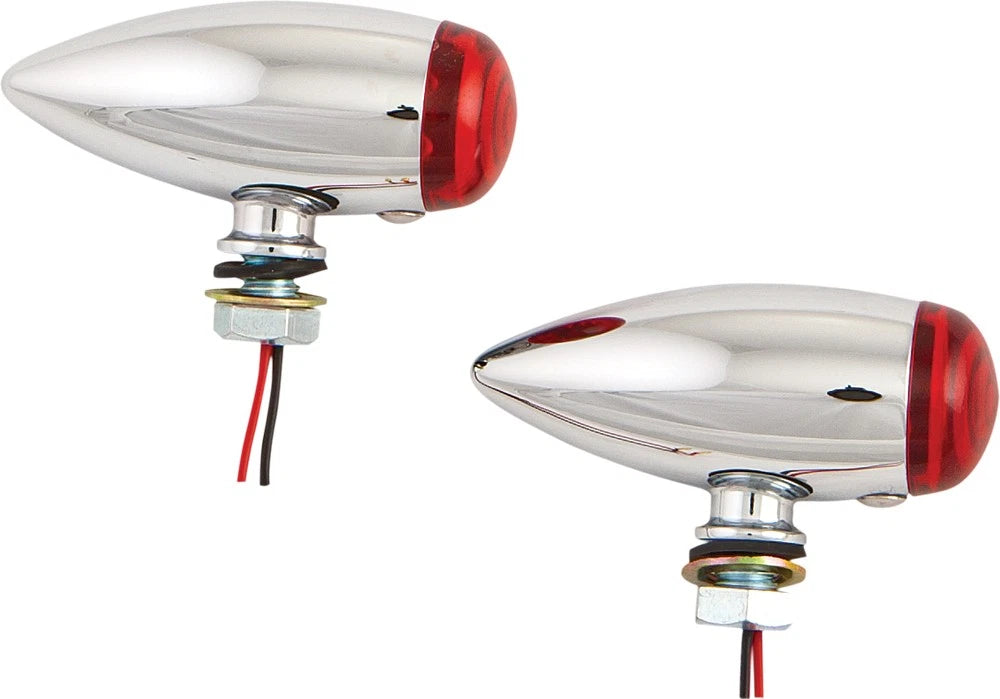 LED Bullet Marker Light Chrome Red Lens for V-Twin Motorcycles