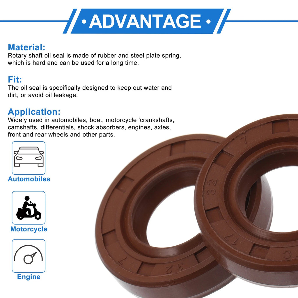 2X Oil Seal Rotary Shaft Seal for Various Models (17x32x7mm) FKM Rubber