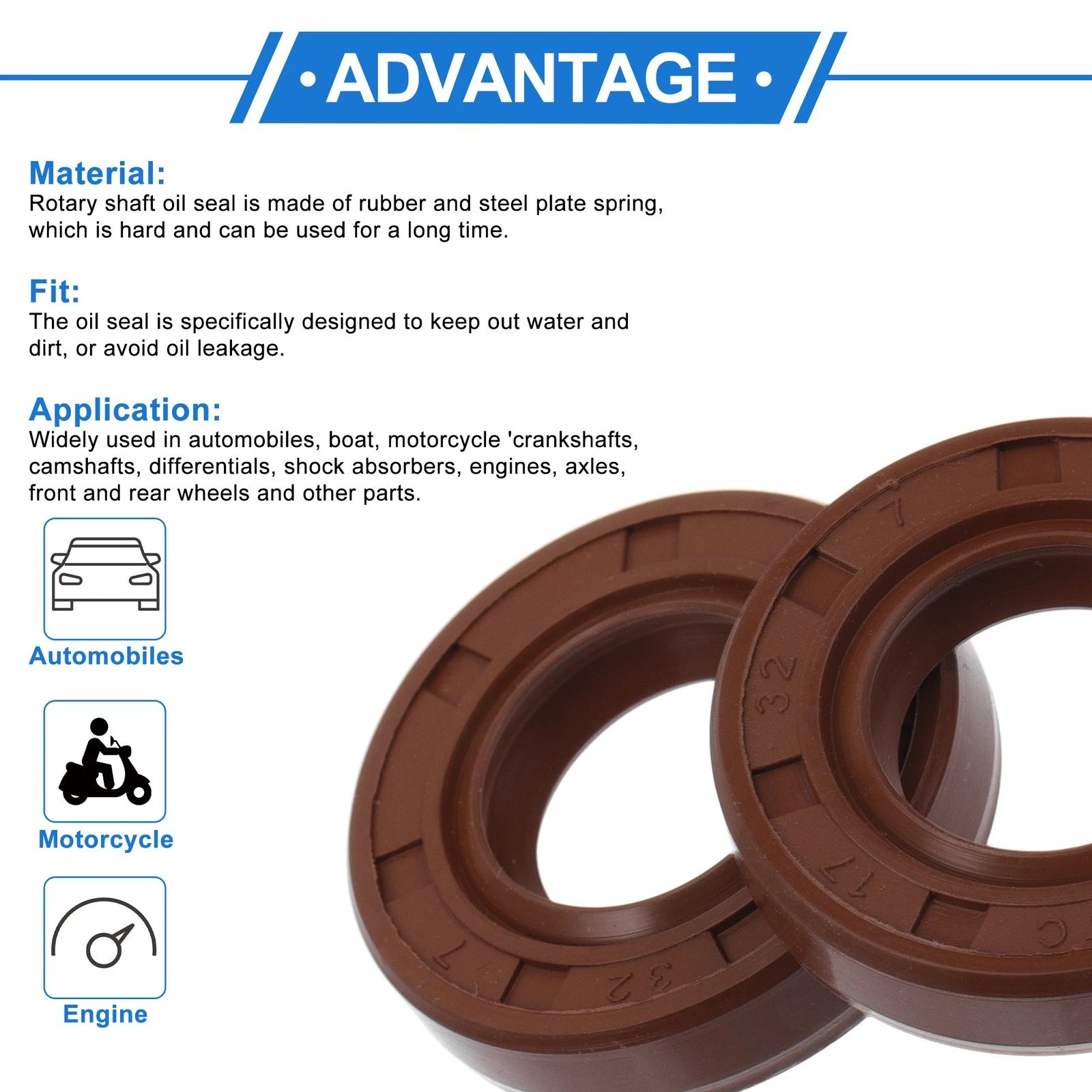 2X Oil Seal Rotary Shaft Seal for Various Models (17x32x7mm) FKM Rubber