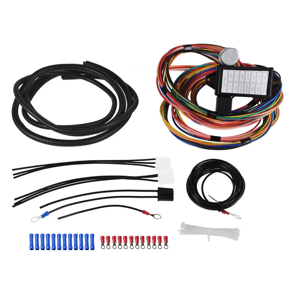 14 Circuit Universal 12V Wiring Harness for Street Rods (Fits Most Models)