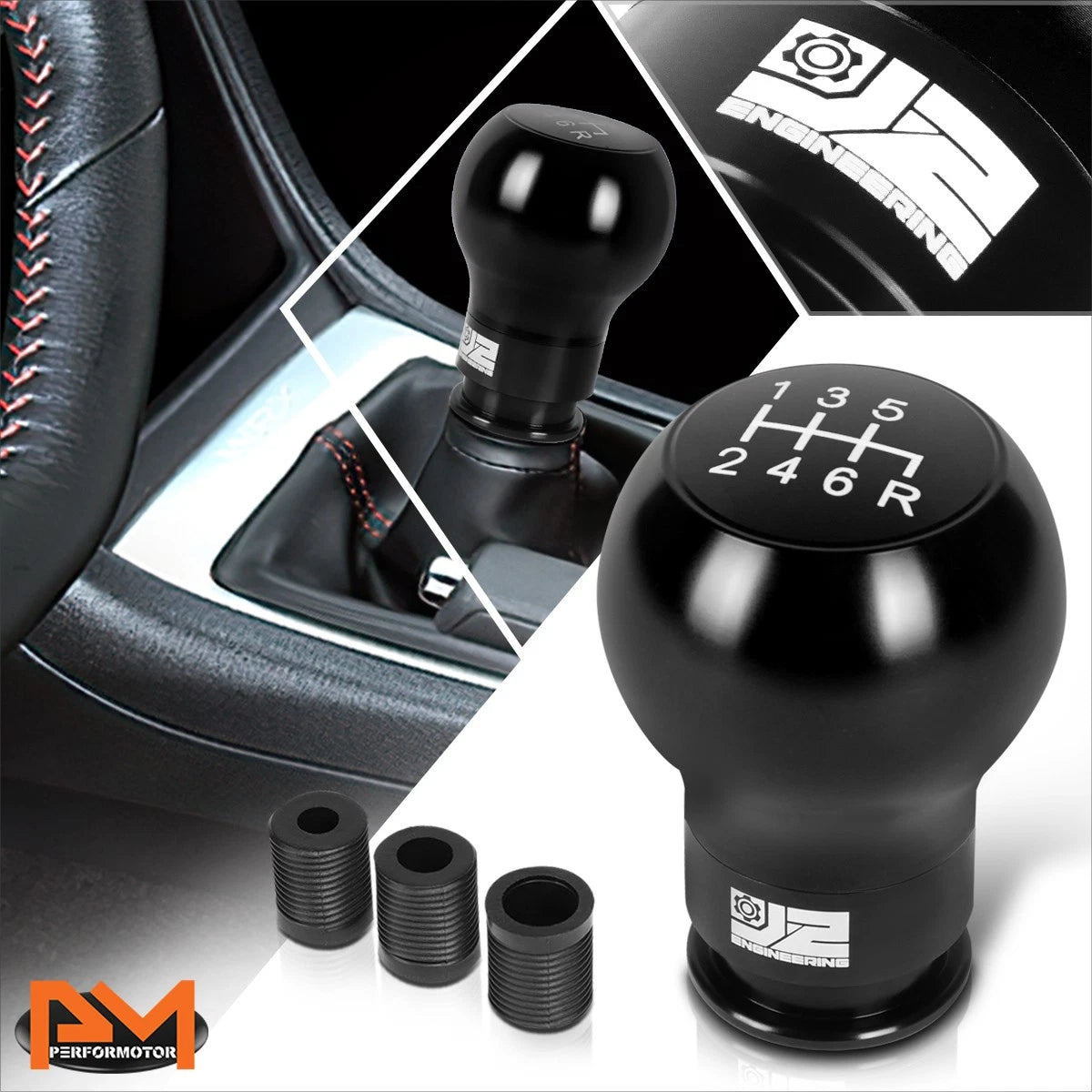6-Speed Manual Shift Knob for J2 Teardrop Shape (Black) with 8/10/12mm Adapters